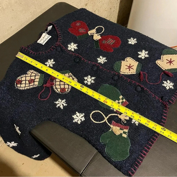 Retro Croft Barrow Hand Knit Christmas Holiday Sweater Cardigan XL Blue Red - Picture 11 of 11